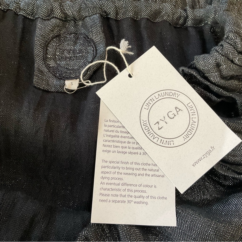 Zyga Ferry Black Linen Dress Size S Metallic Shimmer Boho Peasant Midi - Picture 10 of 10